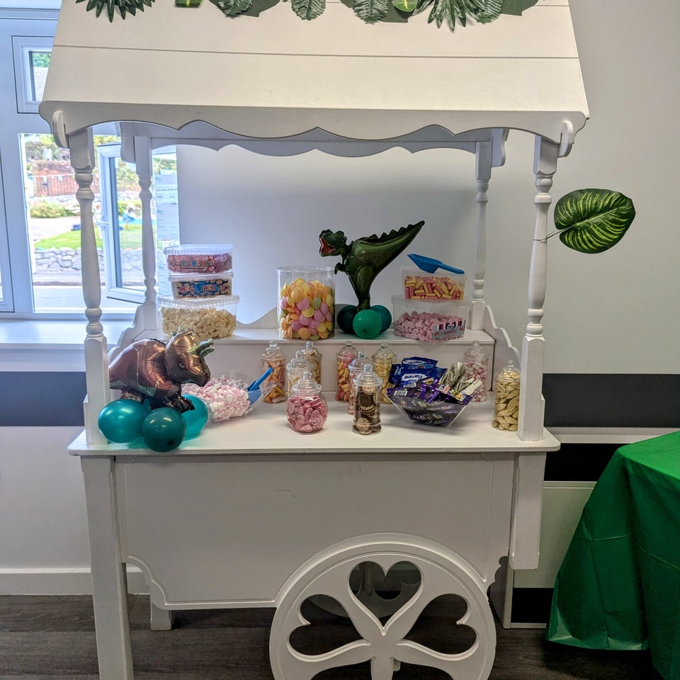Dinosaur sweet cart setup